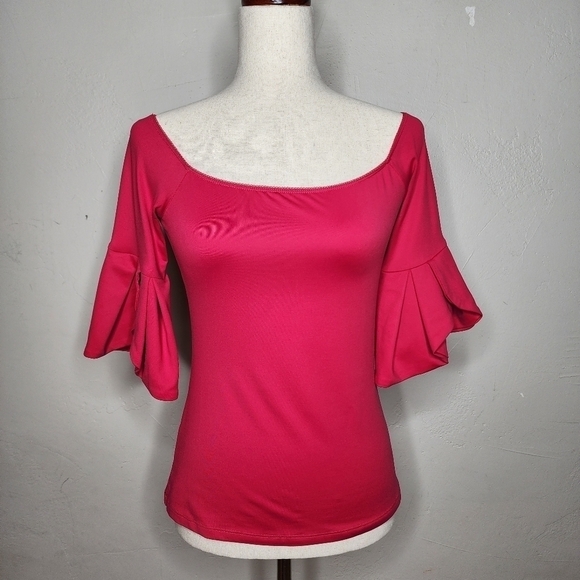 Anne Fontaine Leanie Flounce Sleeve Scoop Neck Top Red Size 38 - Picture 1 of 11